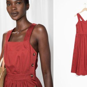 RARE NWT & Other Stories Pinafore Side Button Midi Dress, Rust color